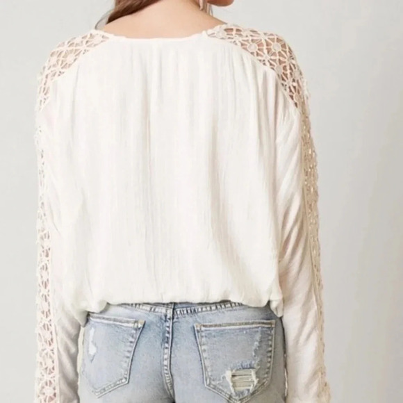 Free People white boho Crochet Arms Blouse top size medium - Picture 3 of 11